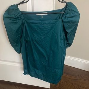 Trina Turk Teal Squareneck Puff Sleeve Top